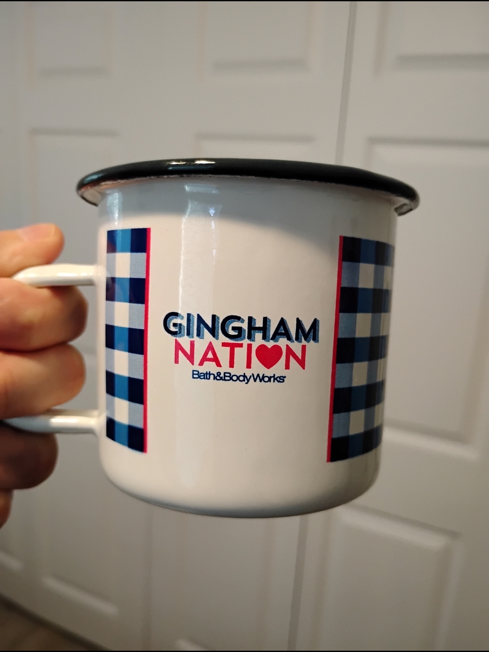 RARE Gingham Nation Metal Mug Bath & Body  Works Collector's item